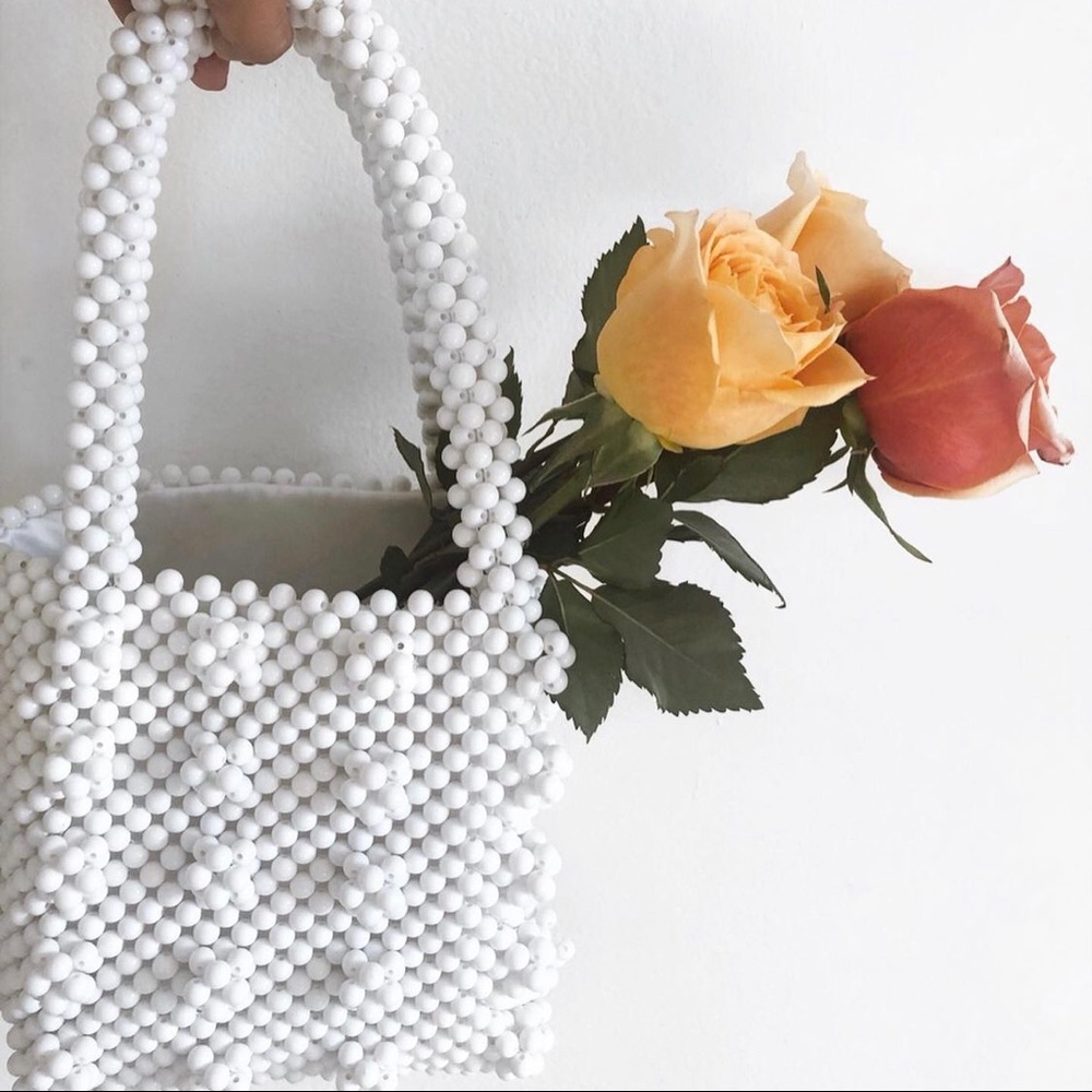 Beaded pearl white purse